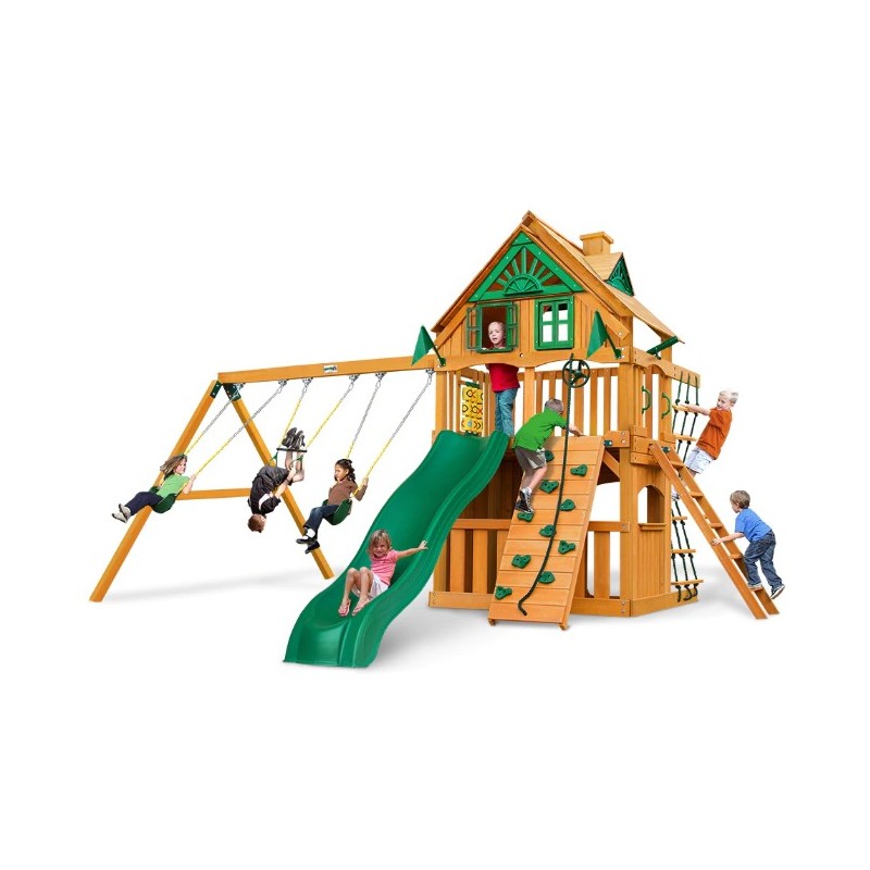 Gorilla Chateau Clubhouse Cedar Wood Swing Set KIt w/ Amber Posts and Standard Wood Roof - Amber (01-0035-AP)	