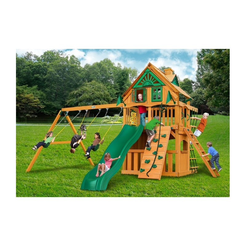 Gorilla Chateau Clubhouse Cedar Wood Swing Set KIt w/ Amber Posts and Standard Wood Roof - Amber (01-0035-AP)	