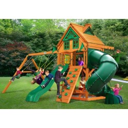 Gorilla Mountaineer Treehouse Cedar Wood Swing Set Kit  w/ Fort Add-On & Amber Posts - Amber (01-0068-AP)