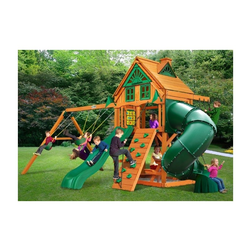 Gorilla Mountaineer Treehouse Cedar Wood Swing Set Kit  w/ Fort Add-On & Amber Posts - Amber (01-0068-AP)
