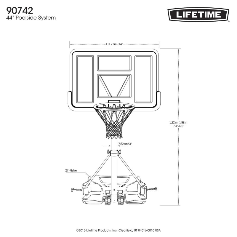 Lifetime 44-Inch Polycarbonate Pool Side Adjustable Portable Basketball Hoop (90742)
