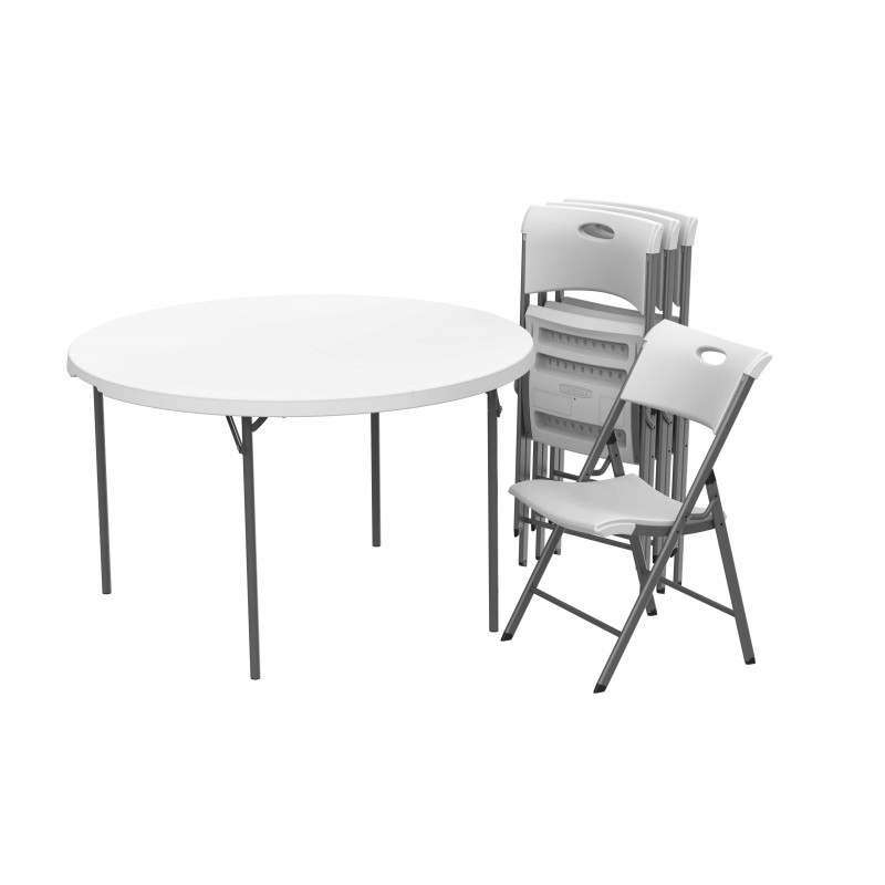 Lifetime 48 In. Round Fold-In-Half Table And Chair Set - White Granite (80411)