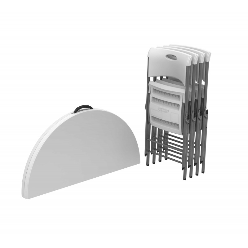 Lifetime 48 In. Round Fold-In-Half Table And Chair Set - White Granite (80411)