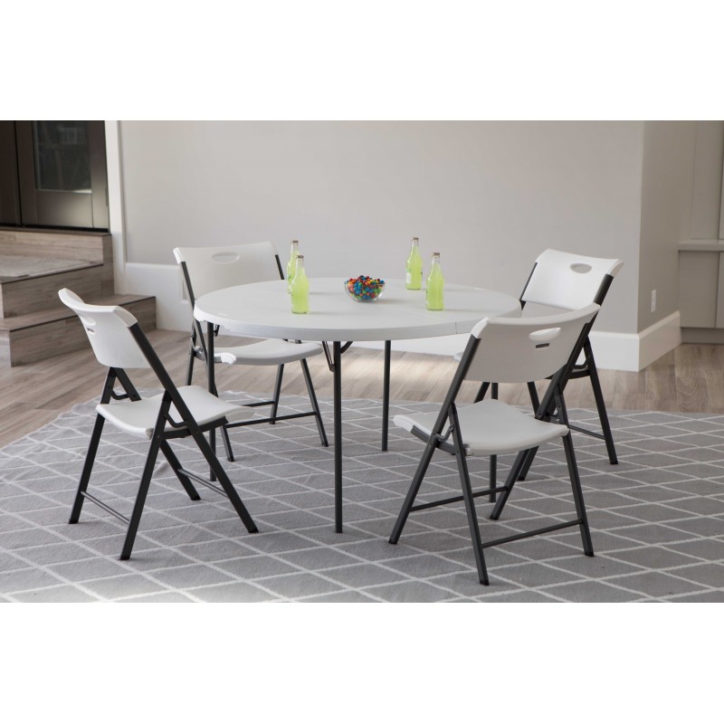 Lifetime 48 In. Round Fold-In-Half Table And Chair Set - White Granite (80411)