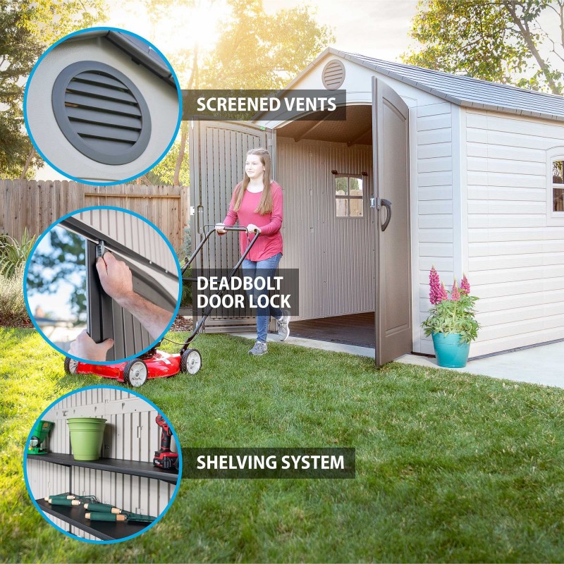 Lifetime 8x15 ft Plastic Storage Shed Kit - 2 Windows (60075)