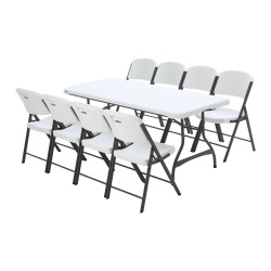 Lifetime 6 Ft Stacking Tables And Chairs Set - White Granite (80408)