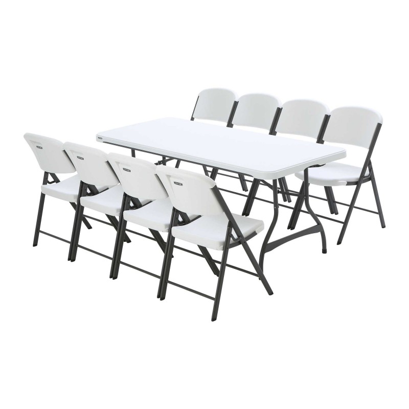 Lifetime 6 Ft Stacking Tables And Chairs Set - White Granite (80408) Lifetime 6 Ft Stacking Tables And Chairs Set - White Granite (80408)