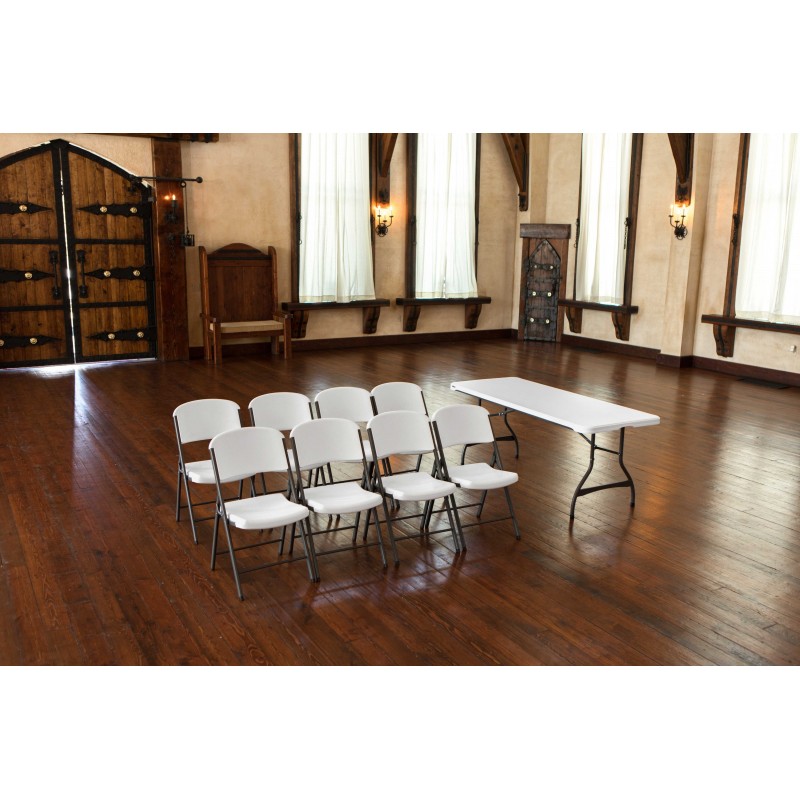 Lifetime 6 Ft Stacking Tables And Chairs Set - White Granite (80408) Lifetime 6 Ft Stacking Tables And Chairs Set - White Granite (80408)