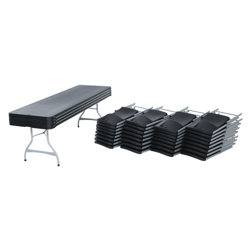 Lifetime 8-Foot Stacking Table And Chair Combo - Black (80486)