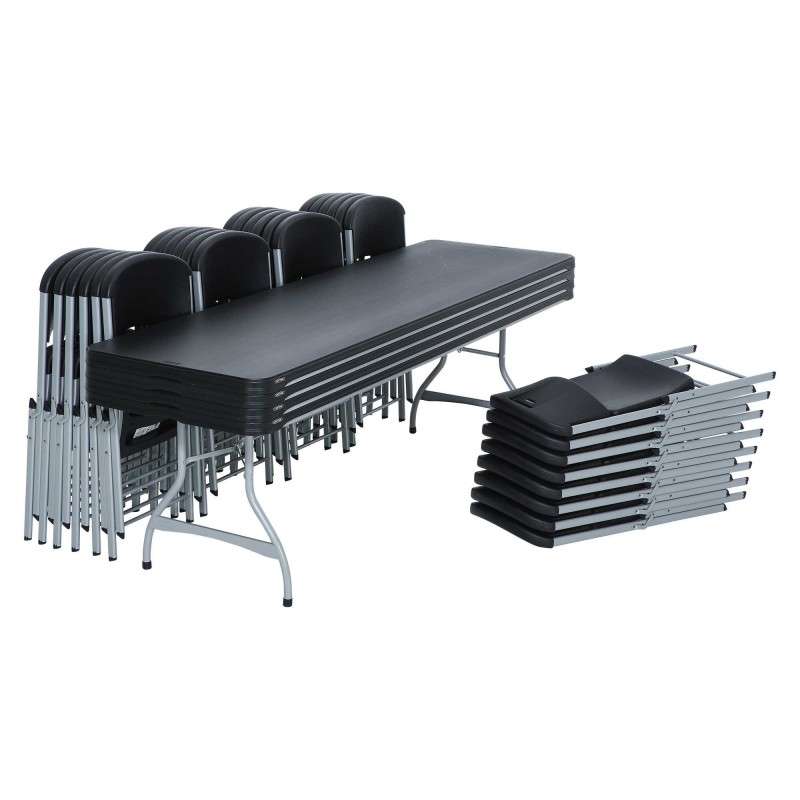 Lifetime 8-Foot Stacking Table And Chair Combo - Black (80486)