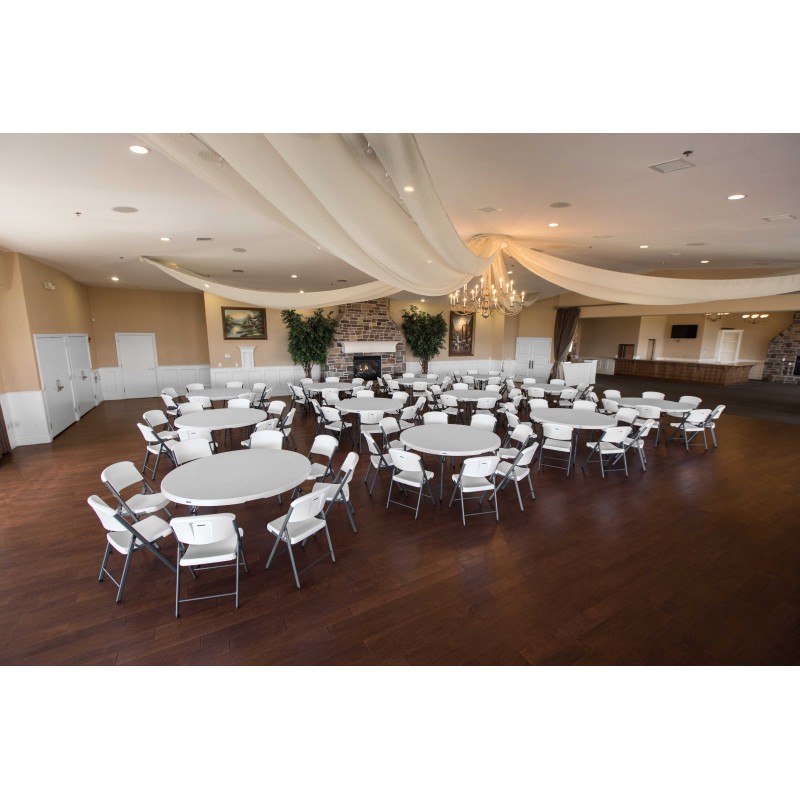 Lifetime 60 In. Commercial Round Tables And Chairs Bulk Set - White Granite (80542)