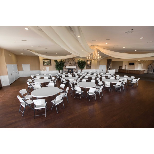 Lifetime 60 In. Commercial Round Tables And Chairs Bulk Set White