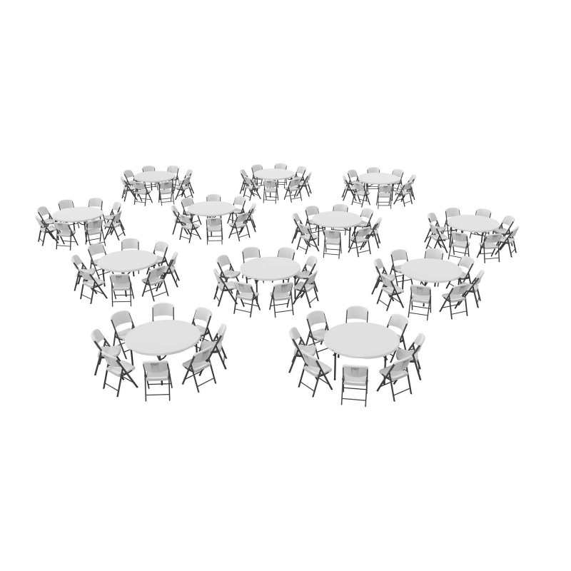 Lifetime 60 In. Commercial Round Tables And Chairs Bulk Set - White Granite (80542)
