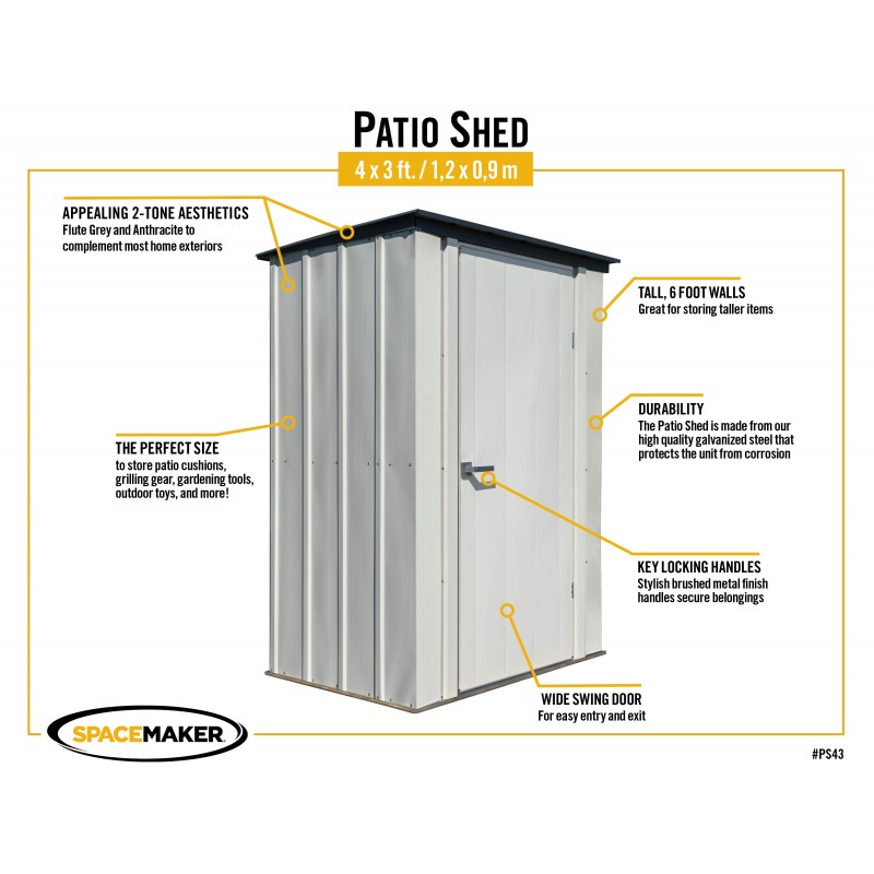 Arrow 4x3 Spacemaker Patio Steel Storage Shed (PS43) Arrow 4x3 Spacemaker Patio Steel Storage Shed (PS43)