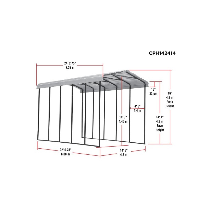 Arrow 14x24x14 Steel RV Carport Kit - Eggshell (CPH142414)