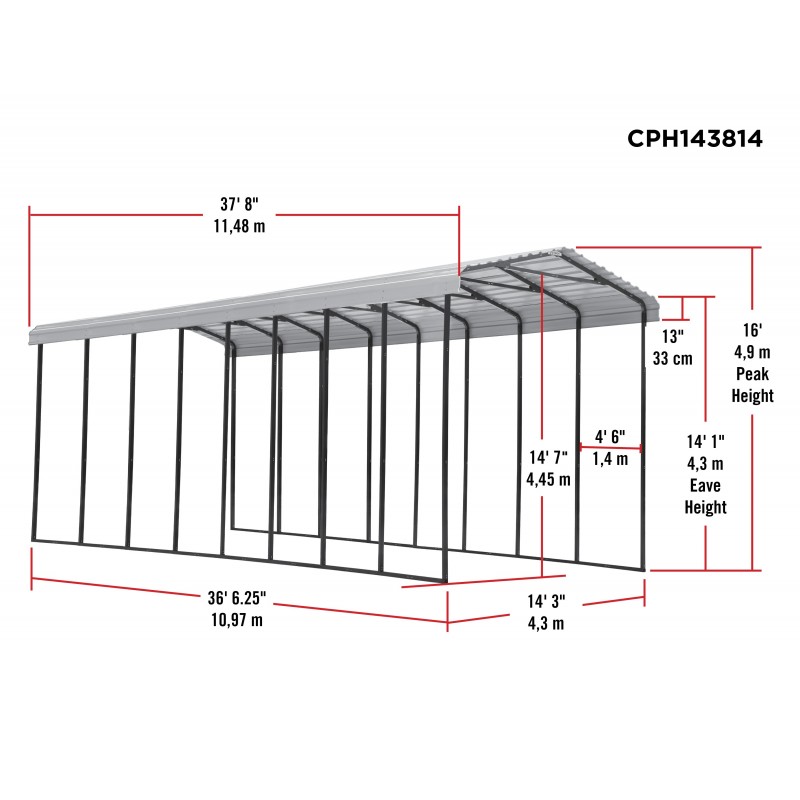 Arrow 14x38x14 Steel RV Carport Kit - Eggshell (CPH143814)