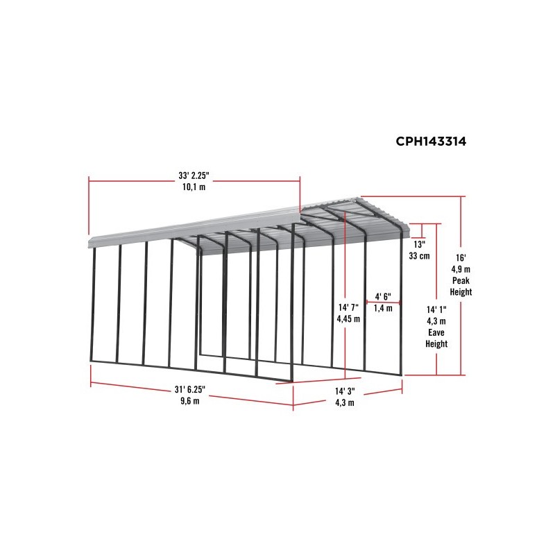 Arrow 14x33x14 Steel RV Carport Kit - Charcoal (CPHC143314)