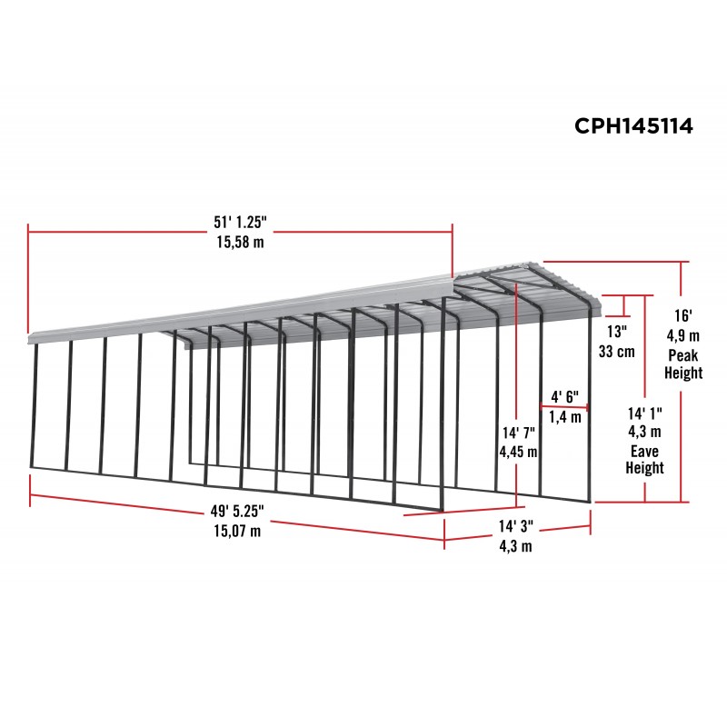 Arrow 14x51x14 Steel RV Carport Kit - Charcoal (CPHC145114)