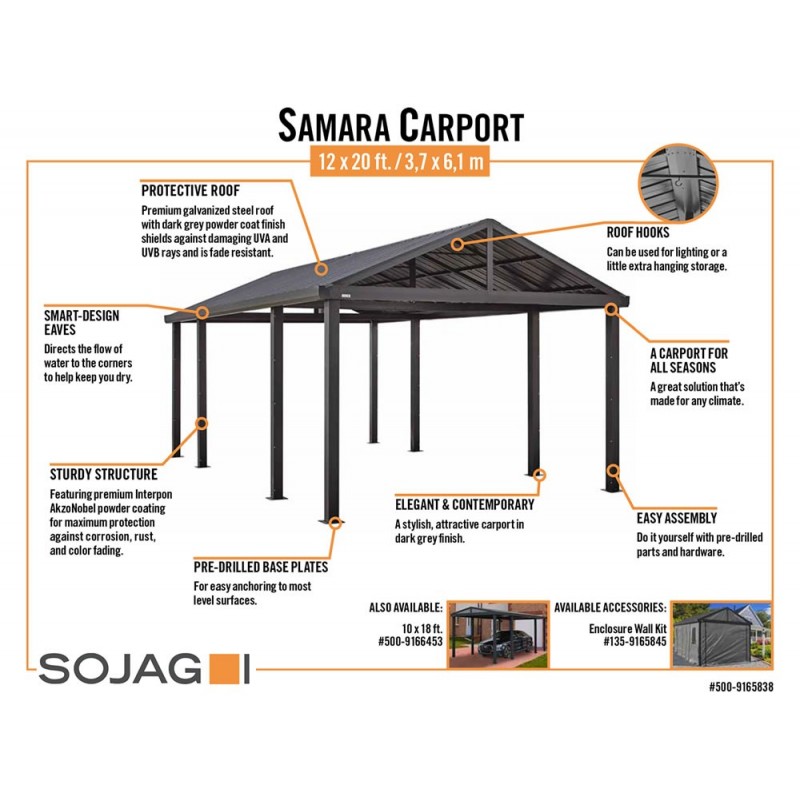 Sojag Samara 50G 12x20 Steel Carport Kit (500-9165838)