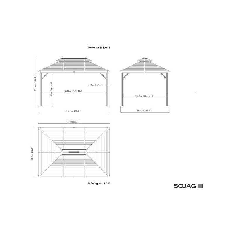 Sojag 10x14 Mykonos II Double Roof Gazebo Kit - Dark Gray (500-9165210)