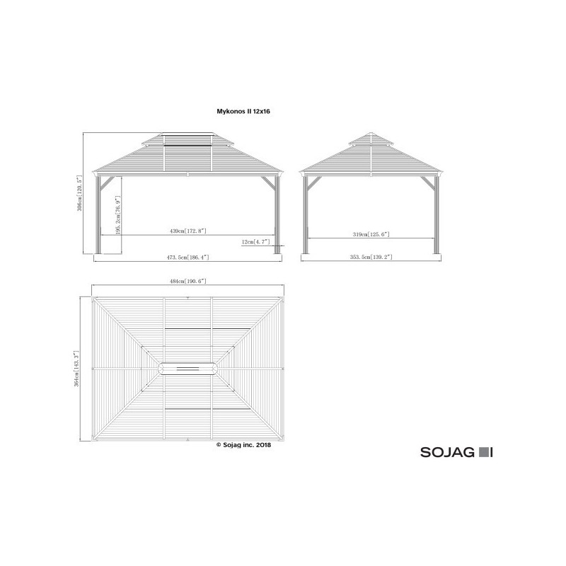 Sojag 12x16 Mykonos II Double Roof Gazebo Kit - Dark Gray (500-9165227)