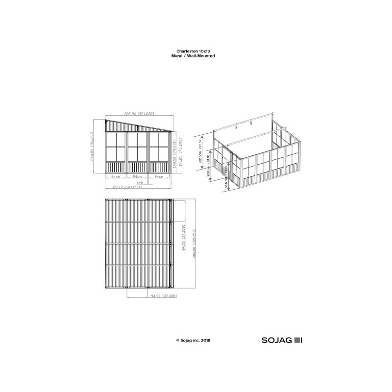 Sojag 10x13 Charleston Solarium Wall Mounted Gazebo Kit - Dark Gray (440-9163025)