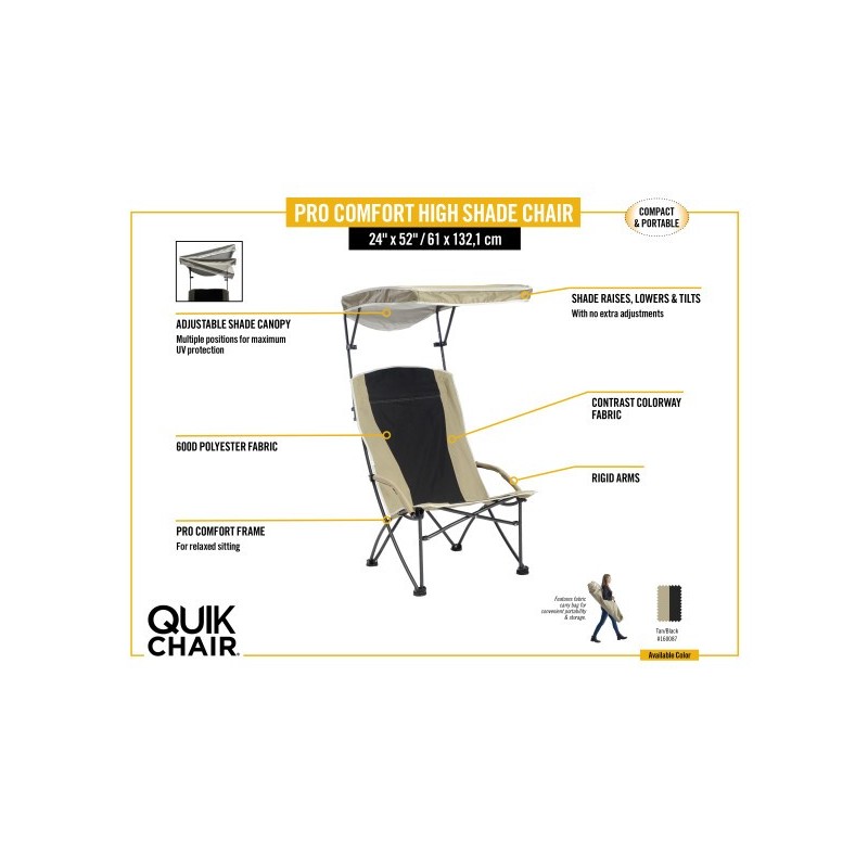 Quik Shade Pro Comfort High Back Shade Folding Chair - Tan (160087DS)