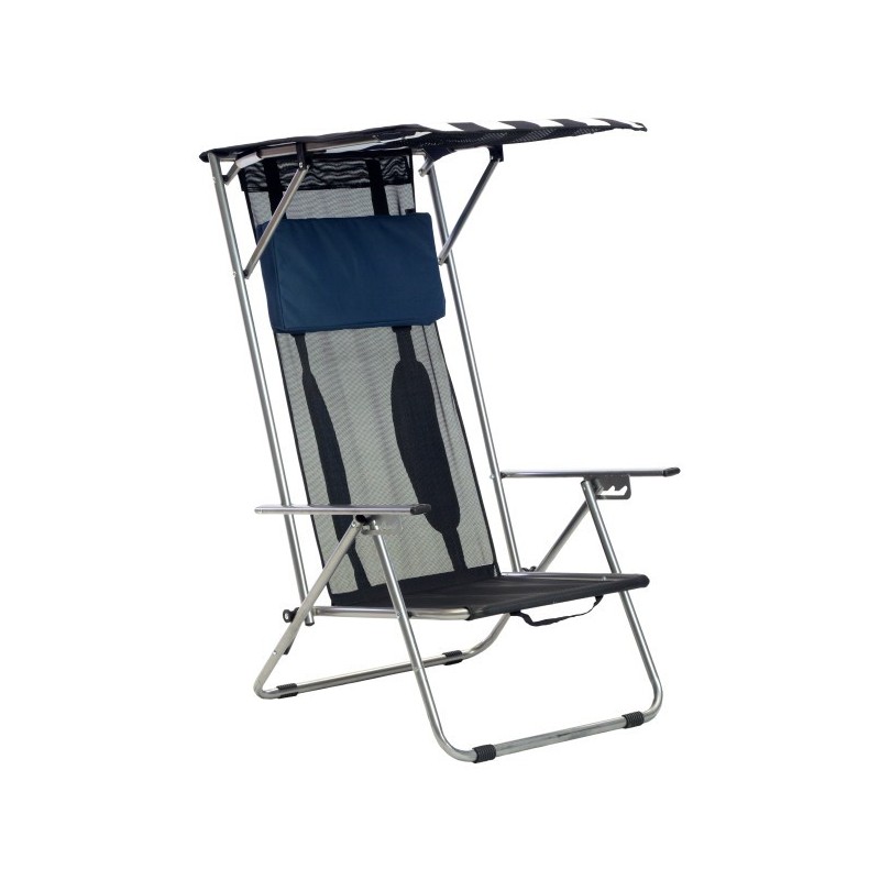 Quik Shade Beach Recliner Shade Folding Chair - Navy / White (142038DS)