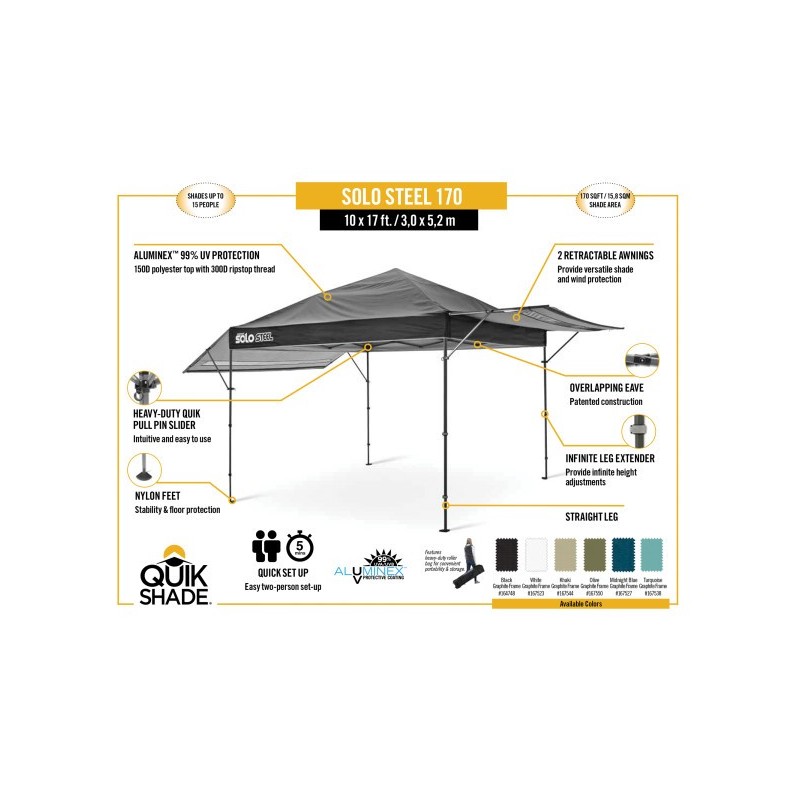 Quik Shade 10x17 Solo Steel 170 Canopy Kit - Black (164748DS)