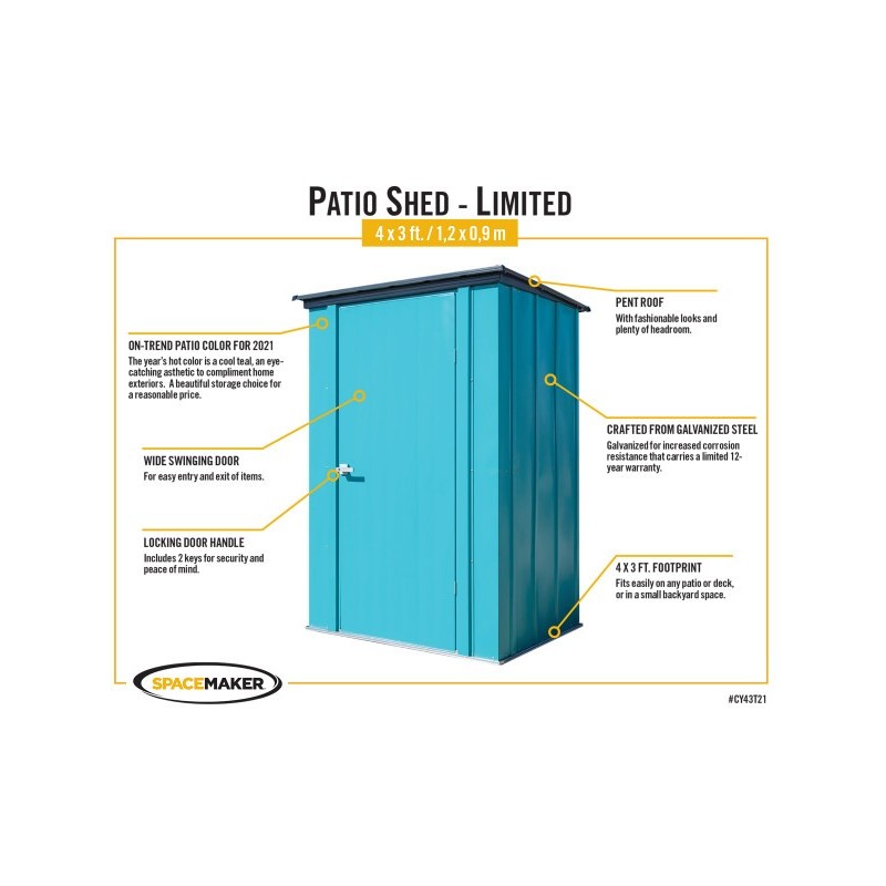 ShelterLogic 4x3 Spacemaker Patio Steel Shed Kit - Teal and Anthracite (CY43T21)