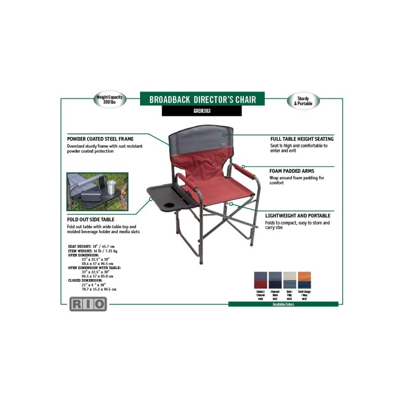 Rio Gear Broadback Camp Folding Chair - Blue Sky and Navy (GRDR383-432-1)