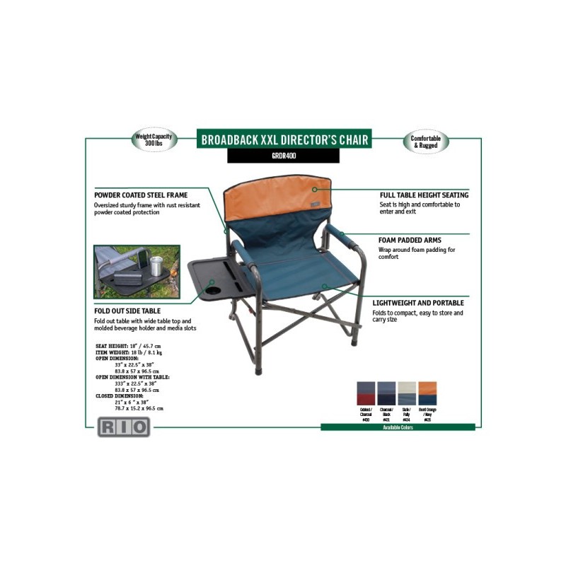 Rio Gear Broadback XXL Camp Folding Chair - Slate and Putty (GRDR400-434-1)