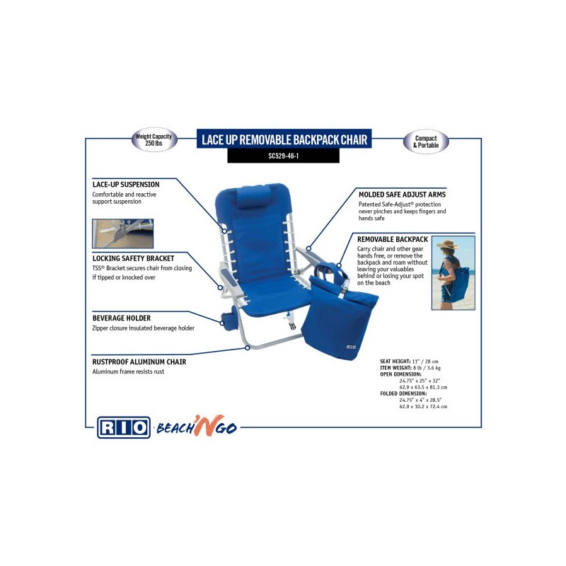 Rio Lace-Up Aluminum Backpack Chair - Blue (SC529-46-1)