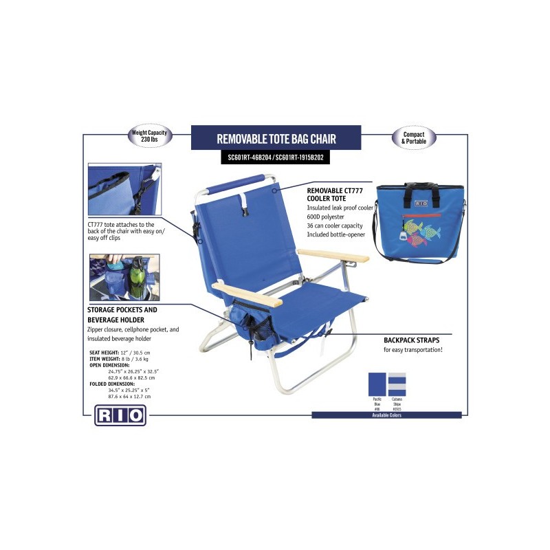 Rio Easy In-Easy Out Backpack Removable Tote Bag Chair - Blue/White Stripe (SC601RT-1915B202-1)