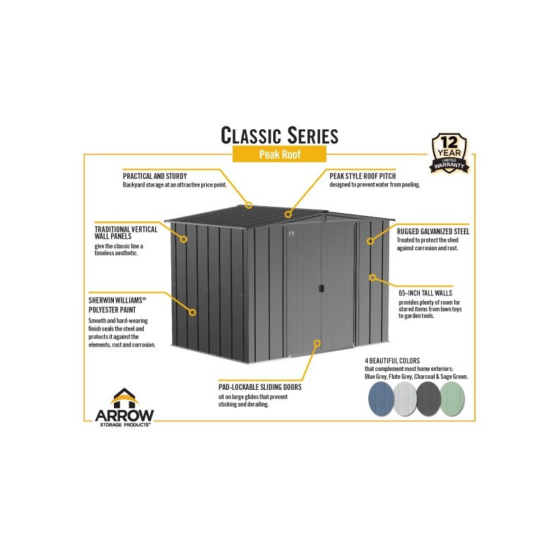 Arrow Classic 8x6 Steel Storage Shed Kit - Sage Green (CLG86SG)