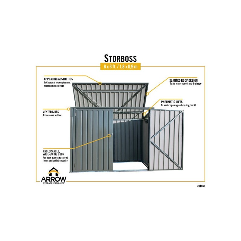 Arrow 6x3 Storboss Storage Shed Kit - Charcoal (STB63CC)