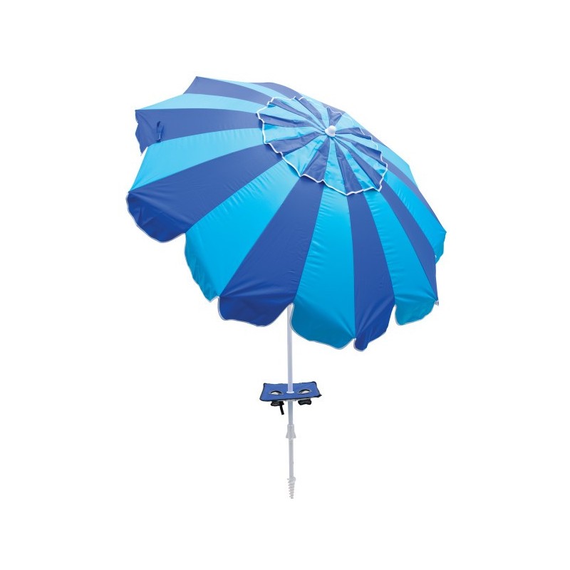 Margaritaville 7' Beach Umbrella with Built-In Sand Anchor and Fold-Out Table - Stripes (UBT723-2019-1)