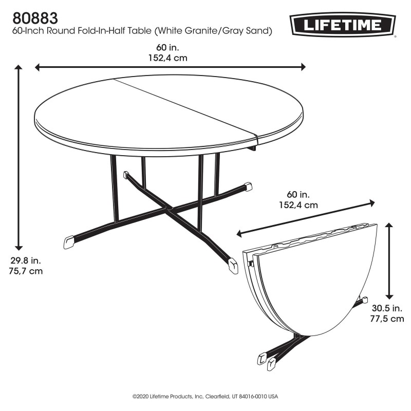 Lifetime 60-inch Round Fold-In-Half Table 2 pack - White Granite (80883)