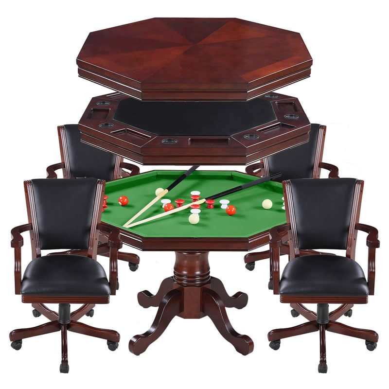 Walnut Kingston 3-In-1 Poker Table with 4 Chairs (NG2366)