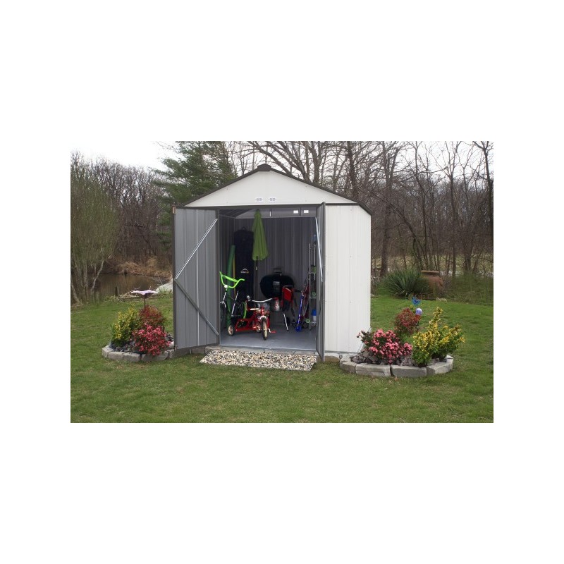 Arrow 8x7 Ezee Storage Shed Kit - High Gable, 72 In Walls, Vents - Cream & Charcoal (EZ8772HVCRCC)