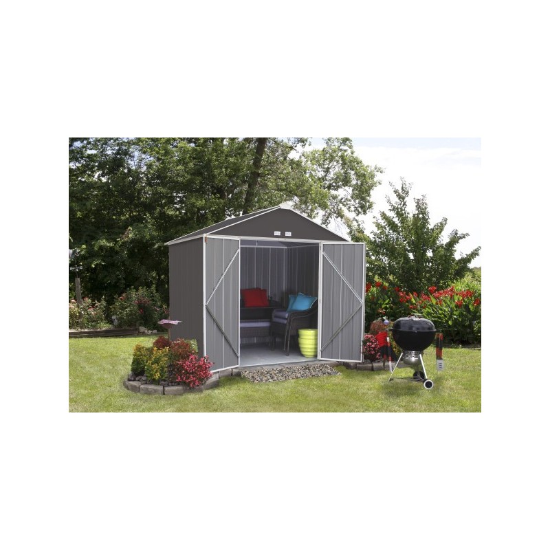 Arrow 8x7 Ezee Storage Shed Kit - High Gable, 72 In Walls, Vents - Charcoal & Cream (EZ8772HVCCCR)