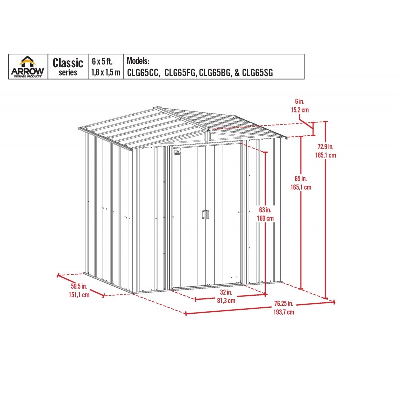 Arrow 6x5 Classic Steel Storage Shed Kit - Sage Green (CLG65SG)