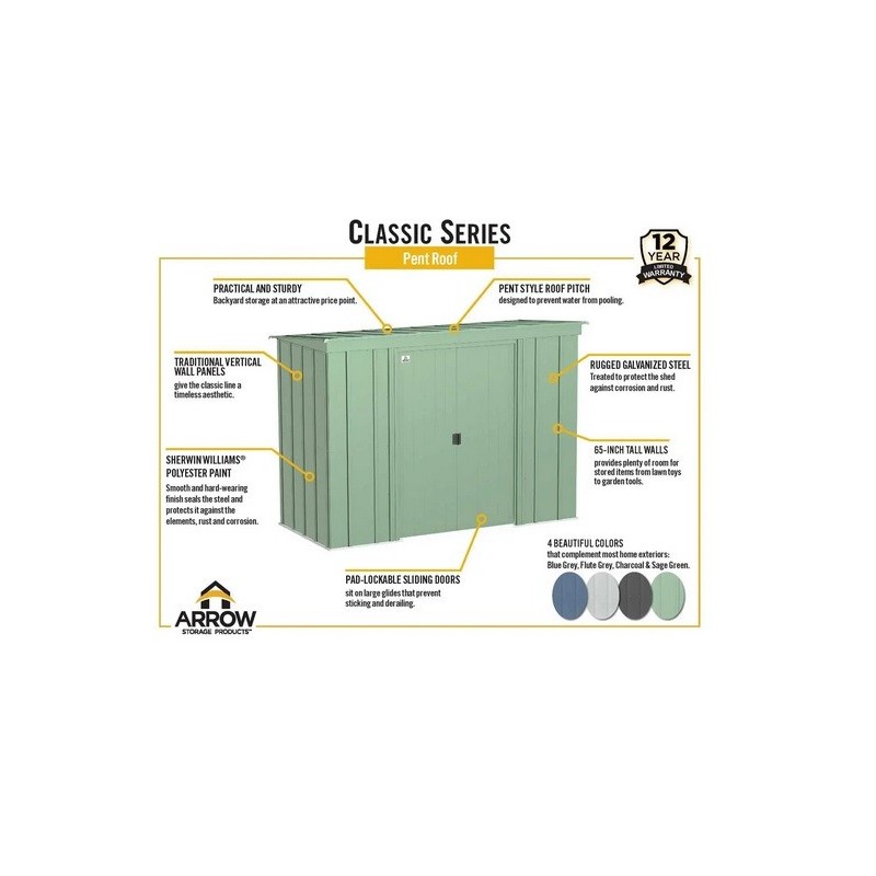 Arrow 6x4 Classic Steel Storage Shed Kit - Sage Green (CLP64SG)