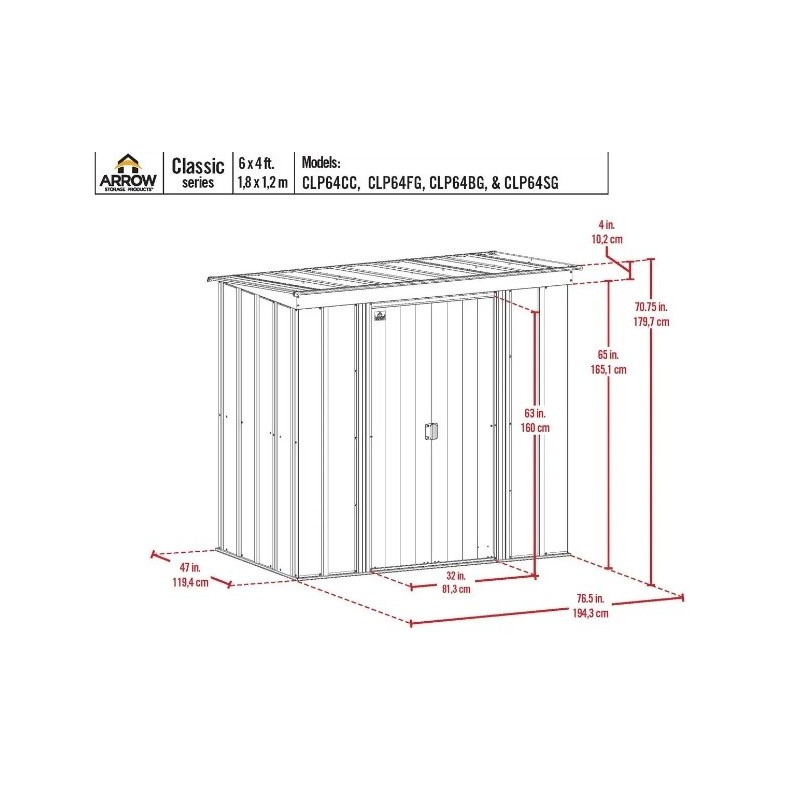 Arrow 6x4 Classic Steel Storage Shed Kit - Sage Green (CLP64SG)
