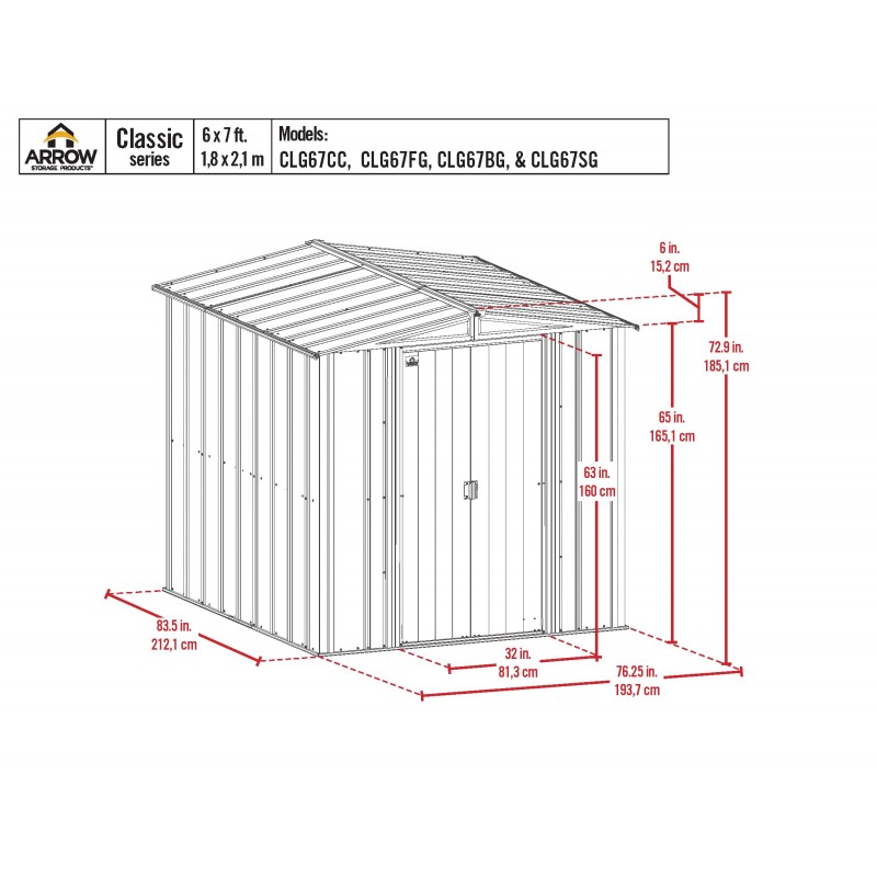 Arrow 6x5 Classic Steel Storage Shed Kit - Sage Green (CLG65SG)