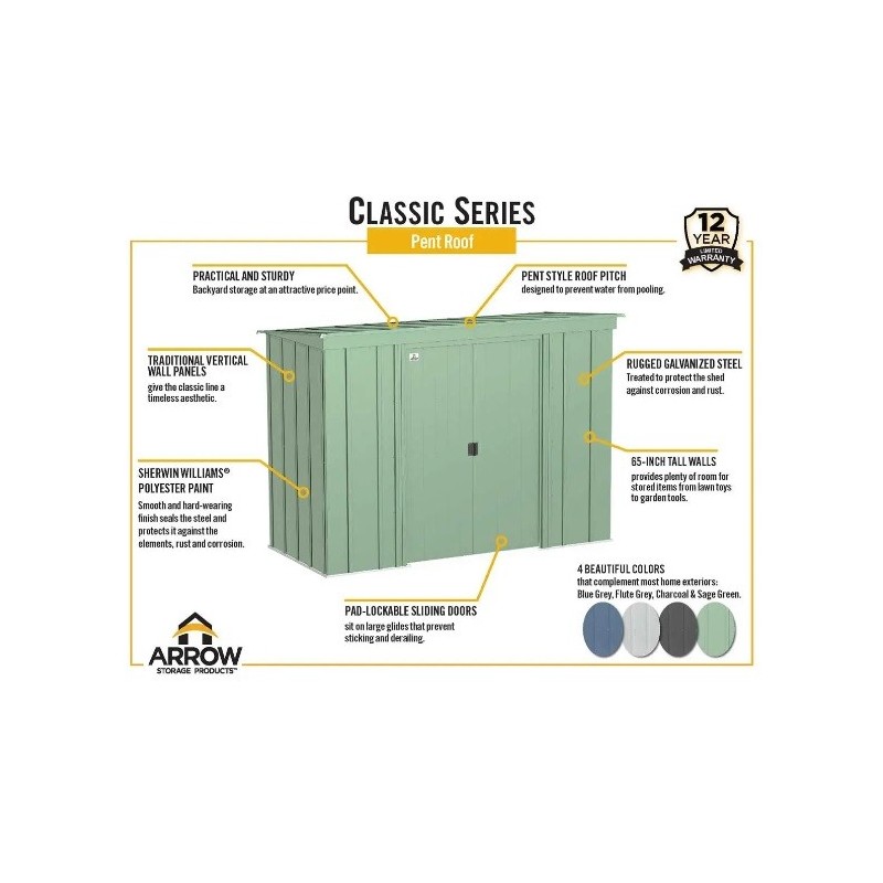 Arrow 8x4 Classic Steel Storage Shed Kit - Sage Green (CLP84SG)