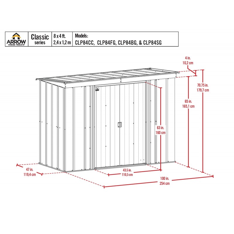 Arrow 8x4 Classic Steel Storage Shed Kit - Sage Green (CLP84SG)