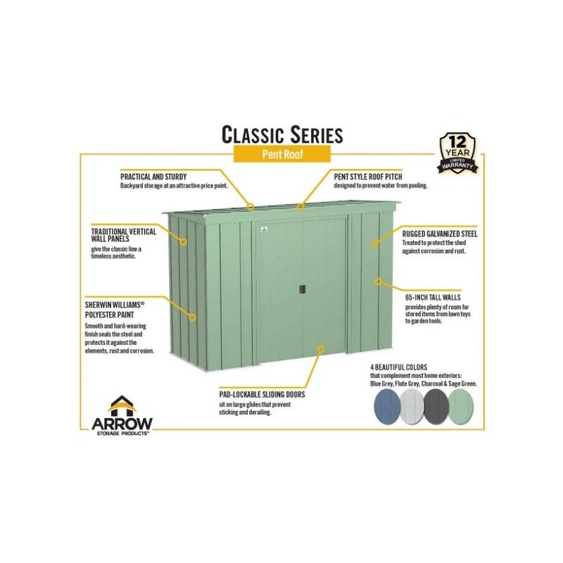 Arrow 10x4 Classic Steel Storage Shed Kit - Sage Green (CLP104SG)