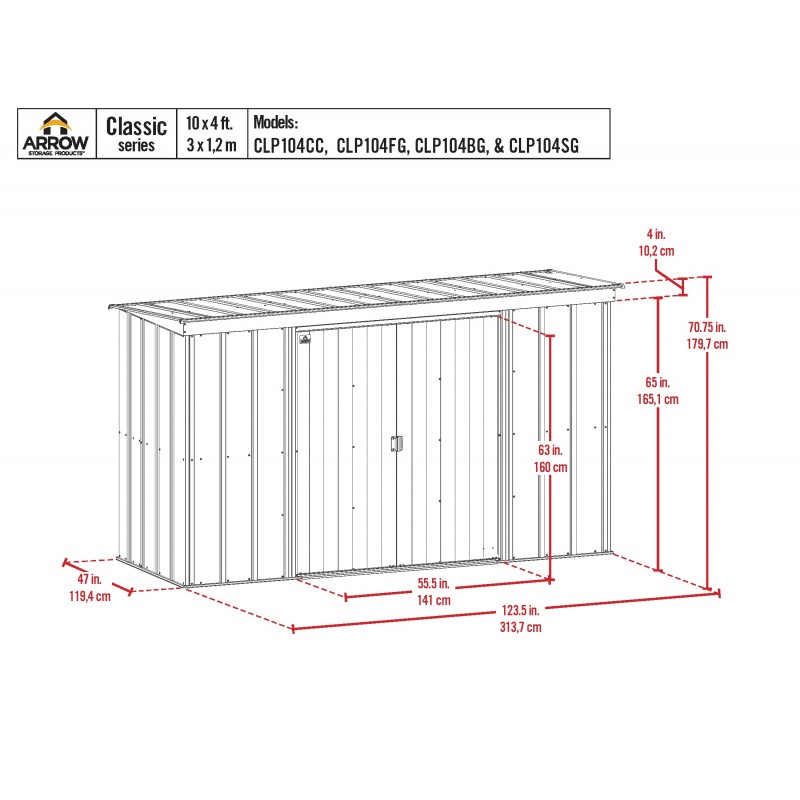 Arrow 10x4 Classic Steel Storage Shed Kit - Sage Green (CLP104SG)