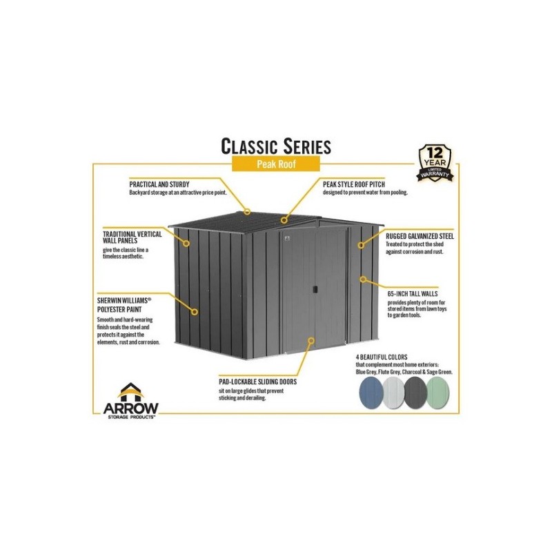 Arrow 10x8 Classic Steel Storage Shed Kit - Sage Green (CLG108SG)